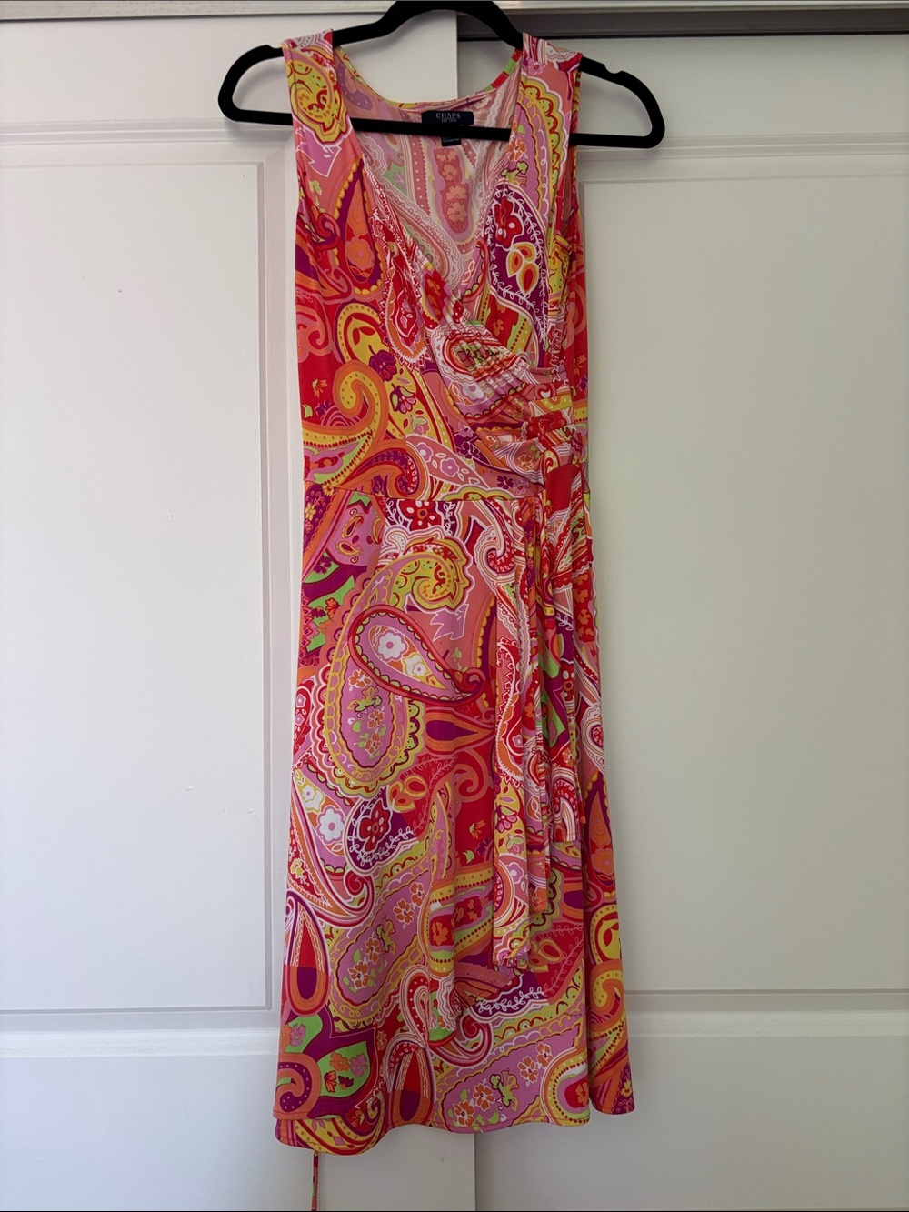 Chaps Pink Multi Paisley Midi Wrap Dress